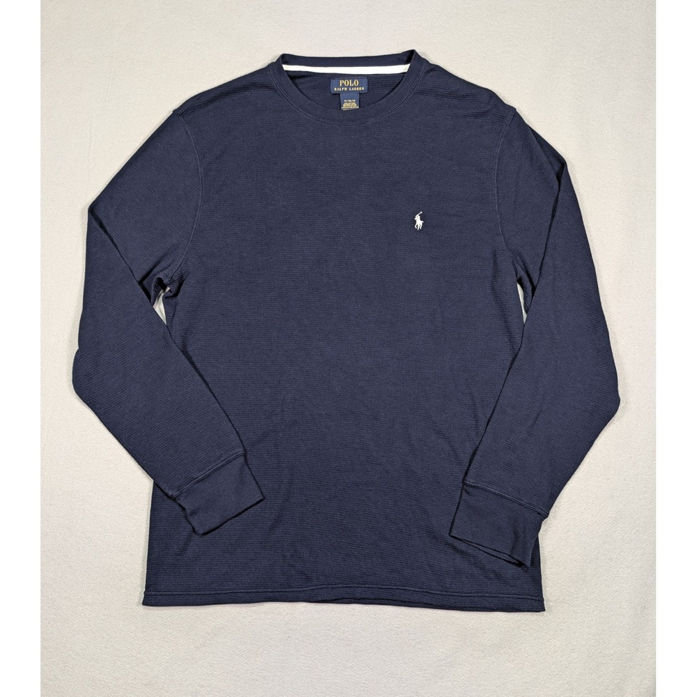 Polo Ralph Lauren Mens XL Navy Blue Waffle Knit Thermal Long Sleeve Shirt